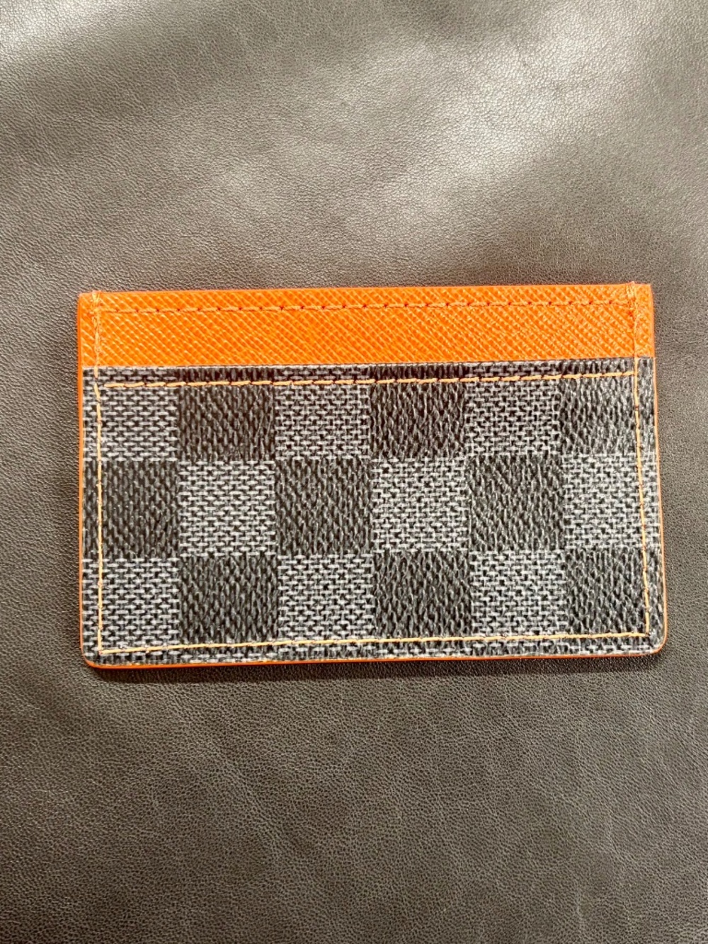 Damier Graphite Grey Canvas Orange Leather Card Case Card Holder - Picture 3 of 4